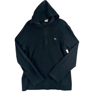 Lacoste Quarter Zip Hoodie Mens L Black Embroidered Logo Sporty Preppy